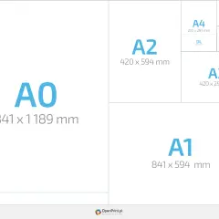 Wizualizacja rozmiarów papieru z serii A, od A0 do A6, w tym formatu A1.