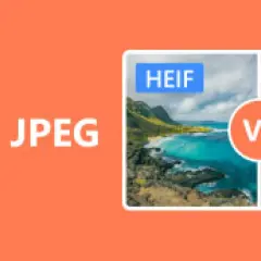 Porównanie rozszerzeń obrazów HEIF i JPEG. Widok krajobrazu podzielony na dwie części, z napisem HEIF po lewej i VS po prawej.