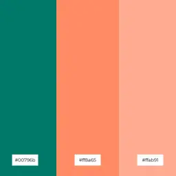 Paleta barw: głęboki, ciemny teal, jaśniejszy teal, koralowy, brzoskwiniowy i pudrowy róż.