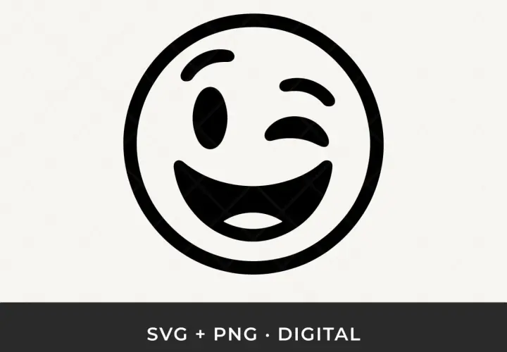 Uśmiechnięta buźka puszczająca oczko, idealna do pobrania jako emotikony SVG i PNG.