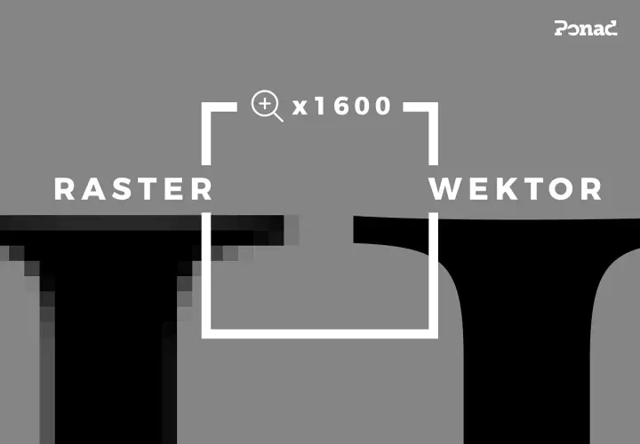 Porównanie grafiki rastrowej i wektorowej: pikselowa tekstura po lewej, gładka po prawej. Powiększenie x1600.