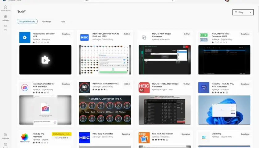Szukasz sposobu, jak otworzyć plik HEIC? Sklep Microsoft oferuje wiele aplikacji do konwersji i przeglądania plików HEIC.
