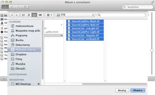 Album z czcionkami macOS instalacja